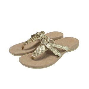 Vionic Karley Gold Thong Sandals, Slip On, Comfort, Leather, Summer, Size 9.5